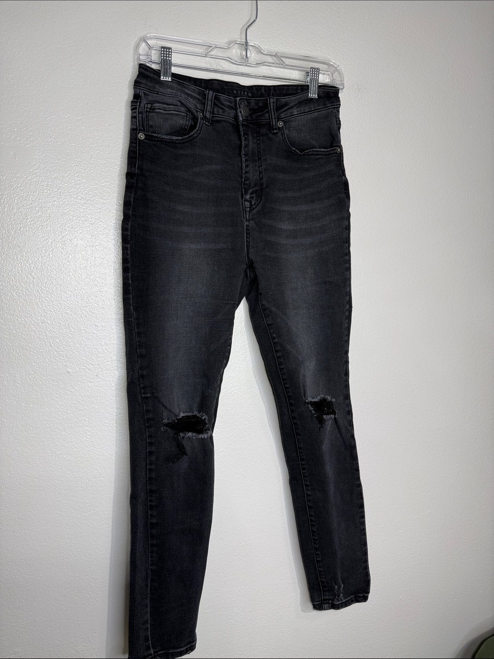 Risen Los Angels Faded Black Distressed Skinny Jeans High Waist Womens Size 28